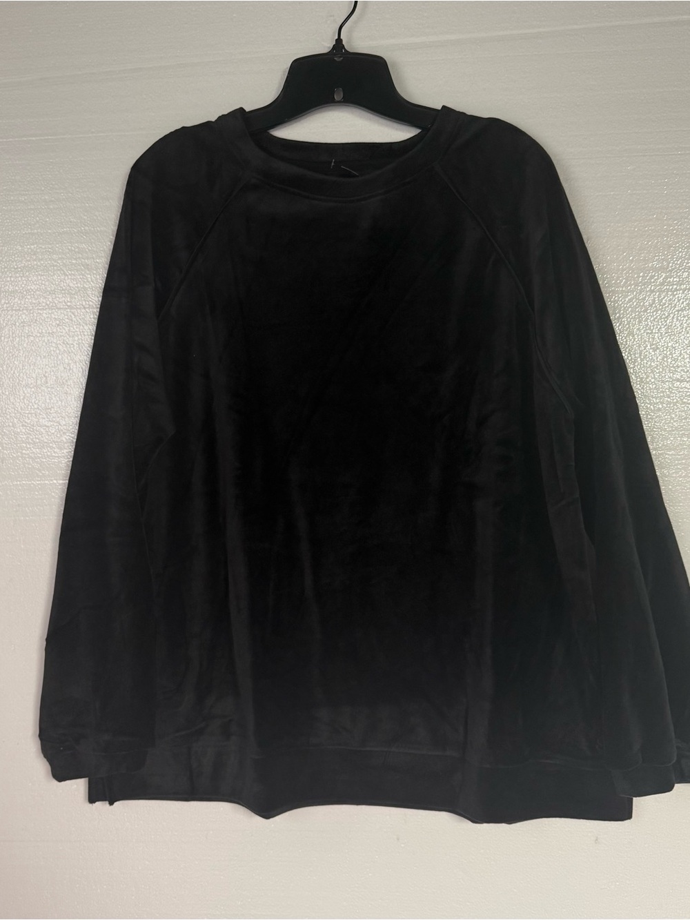 Cuddl Duds Top Women L Black Double Plush Velour Long Sleeve Crewneck Pullover